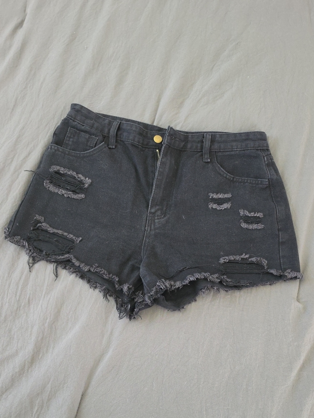 Washed Black Distressed Denim Women’s Shorts